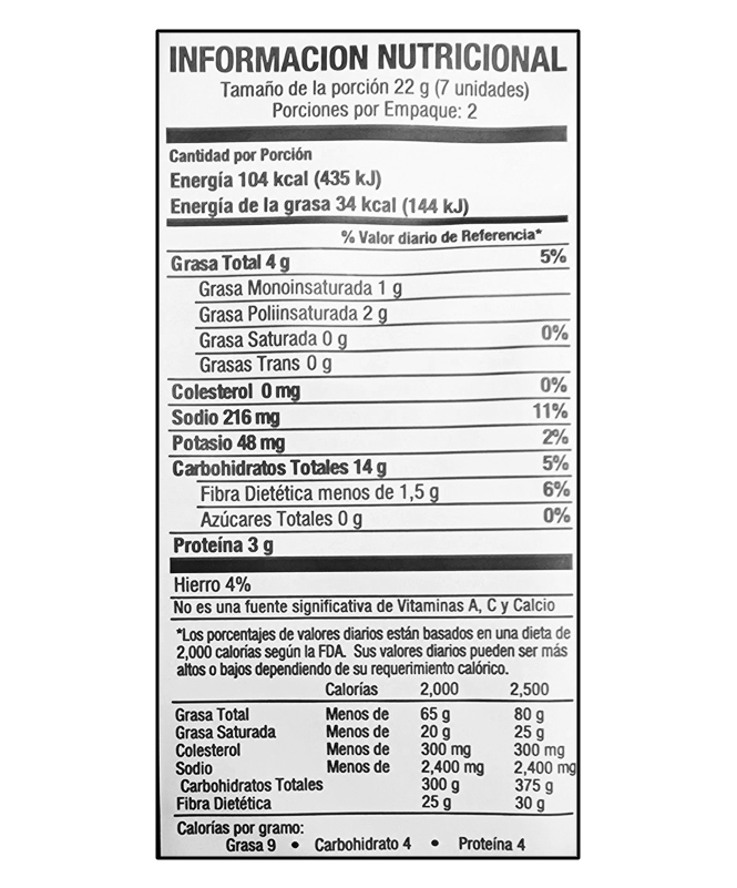 Tabla información nutricional- Palitos Integrales con Ajonjolí hecho con Masa Madre y Quinoa