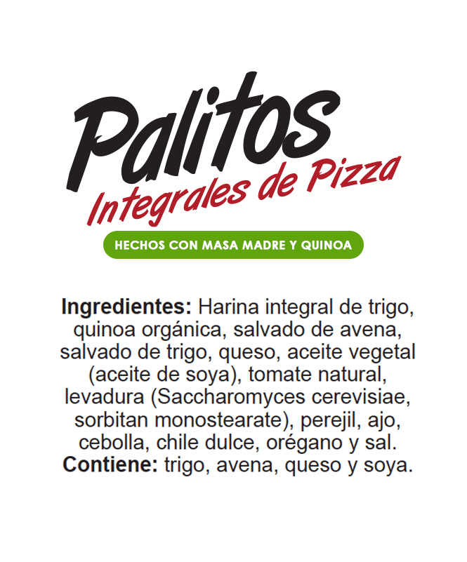 Ingredientes Palitos Integrales de Pizza, hechos con Masa Madre y Quinoa