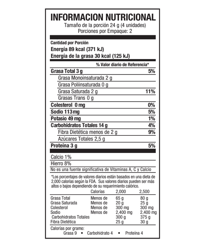 Tabla información nutricional-Palitos Integrales Dulces