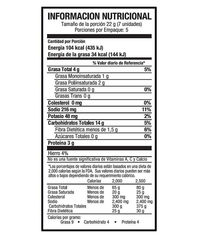 Tabla información nutricional-Palitos Integrales de Ajonjolí con Masa Madre y Quinoa