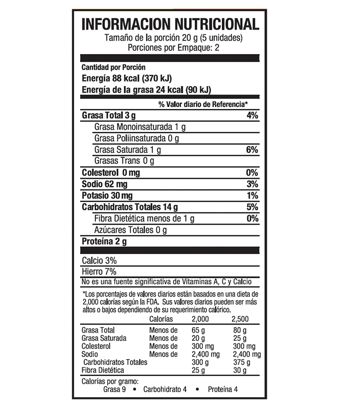 Tabla información-nutricional -Palitos Integrales de Queso, hechos con Masa Madre y Quinoa